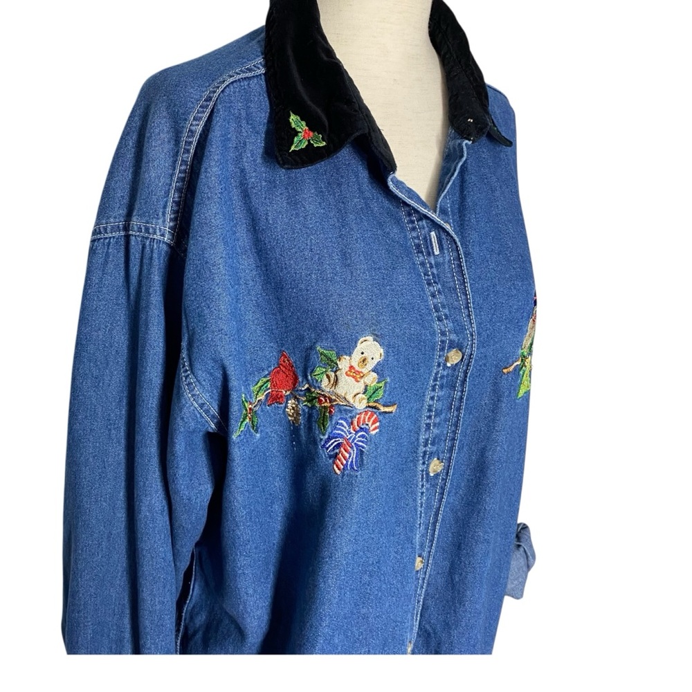 Vintage Basic Editions Christmas Embroidered Deni… - image 3
